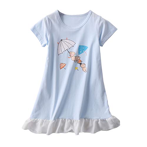 JWWN Toddler Girls Princess Nightgrown Summer Sleepwear Little Kids Short Sleeve Pajama Dresses (Blue,2T)