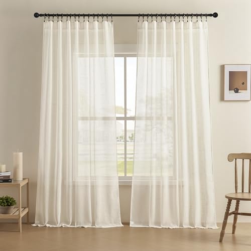 Joydeco Sheer Curtains 72 Inches Long, White Curtains for Living Room 2 Panels Set, Linen Curtains Window Privacy Assured with Light Filtering(W52 x L72 Inch,Linen)