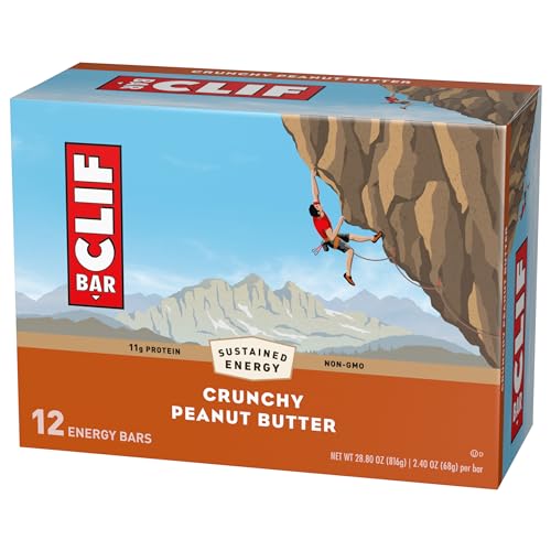 CLIF BAR - Crunchy Peanut Butter - Made with Organic Oats - 11g Protein - Non-GMO - Plant Based - Energy Bars - 2.4 oz. (12 Pack)