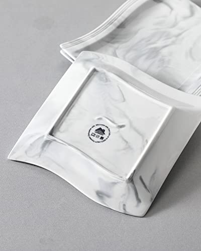 MALACASA Square Dinner Plates, 8.2 Inch Porcelain Serving Plate, Ceramic Dessert Plates Set of 6, Modern White Kitchen Plates, Microwave, Oven, Dishwasher Safe, Series Flora