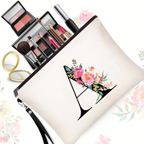 Initial Canvas Tote Bag for Women, Personalized Monogrammed Tote Bags with Makeup Gift Bag for Wedding Bridesmaids Birthday