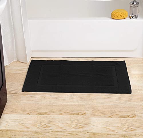 Utopia Towels Cotton Banded Rug, Bath Mats, [Not a Bathroom Rug], 21x34 Inches, 100% Ring Spun Cotton - Highly Absorbent and Machine Washable Shower Bathroom Floor Mat, Black, 2 Pack