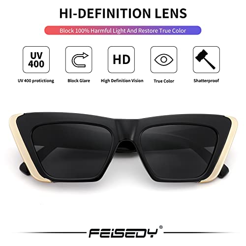 FEISEDY Retro Sunglasses for Women Men Vintage Cat Eye Fashion Metal Square 70s Frame Classic UV Protection Sun Glasses B2966