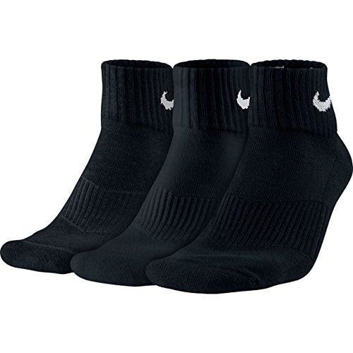 NIKE Unisex Performance Cushion Quarter Training Socks (3 Pairs), Black/White, Small