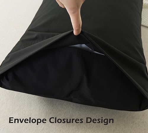 WhatsBedding Standard Size Pillowcases Set of 2, 20x26 Cotton Pillow Case with Envelope Closure, Soft & Breathable Pillow Covers for Bed, Black