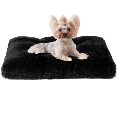 EHEYCIGA Fluffy Dog Crate Bed for Small Dogs, Plush Faux Fur Dog Crate Pad, Calming Anti Anxiety Small Dog Bed for Crate, Washable Soft Warm Dog Crate Mat with Non-Slip Bottom, Beige