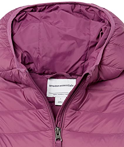 Amazon Essentials Girls' Lightweight Water-Resistant Packable Hooded Puffer Jacket, Neon Pink, Small