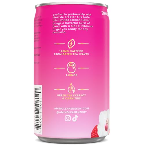 RSP NUTRITION AminoLean Energy Drink - Sugar Free Amino Energy with No Jitters, Tingles, or Crash, Vegan Amino Acids, Berry Elixir, 12 Pack