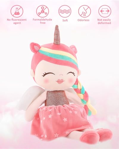 GAGAKU Soft Baby Doll Toys (16''), My First Baby Rag Doll for 1 Year Old Girl Birthday Gift Christmas with Wings Cuddly Toy - Flower Princess