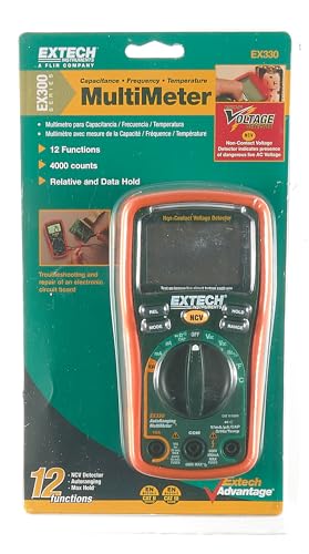 Extech EX330 Autoranging Mini Multimeter with NCV and Type K Temperature, orange and green
