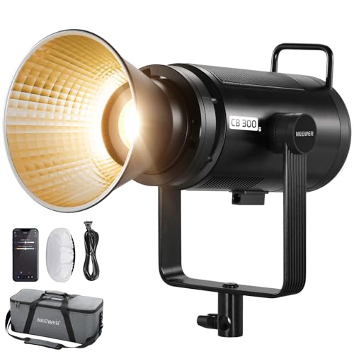 NEEWER CB300B 320W LED Video Light with 2.4G/APP Remote Control, All Metal Bi Color COB Continuous Output Lighting with Bowens Mount 150000lux/1m 2700K-6500K CRI/TLCI97+ 12 Effects for Video Recording