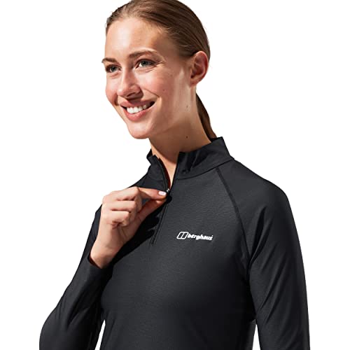 Berghaus Women's T Shirt Moisture Wicking 24/7 Tech, Half-Zip Jet Black