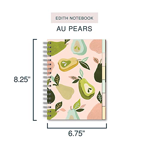 Studio Oh! Edith Notebook, 6.8" x 9.3" Hardcover Cute Daily Journal for Work, School, Spiral Binding, Tabs, 6 Color Coded Sections, 192 Pages, Lined, Dotted, Graph, 100 GSM Paper Weight, Au Pears