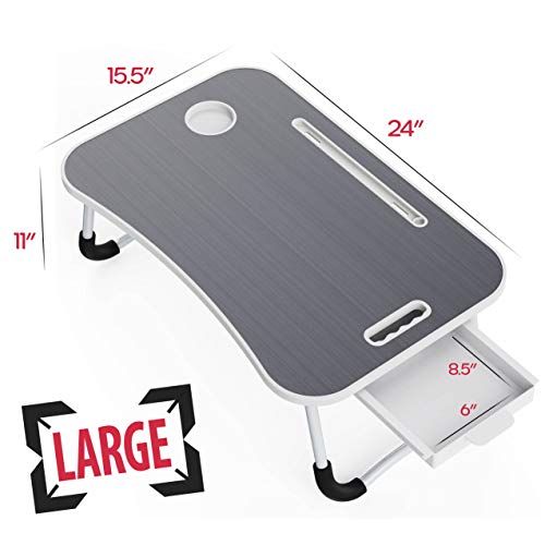 Foldable Standing Laptop Desk/Bed Tray for Dinner, Reading, TV, Eating, Breakfast, Portable Table for Bed and Couch (Gray)