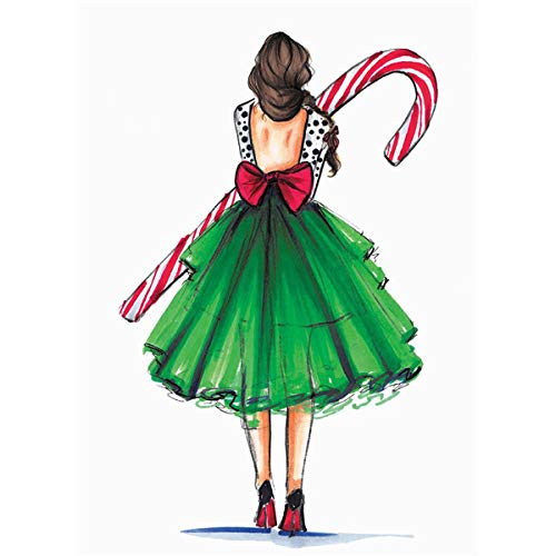 Graphique Candy Cane Girl Holiday Cards | Pack of 20 Cards with Envelopes | Christmas Greetings | Glitter Accents | Boxed Set | 4.25" x 5.875"