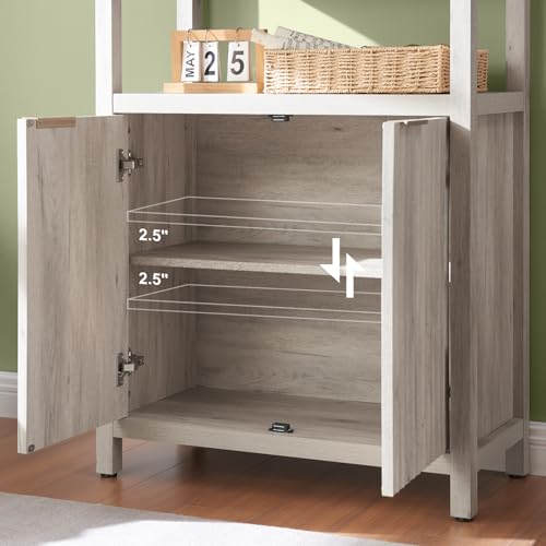 OAKHAM HOME Oxford Bookshelf, Tall Book Shelf with Doors Cabinet, 5-Tier Bookcase, Large Wooden Bookshelves with Fluted Panel, Bookcases with Storage for Living Room, Bedroom (Gray Oak)