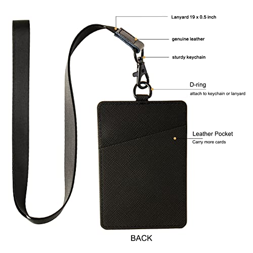 Badge Holder with Lanyard,Leather ID Card Holder,Vertical Lanyard ID Card Holder for Work Office (Black)