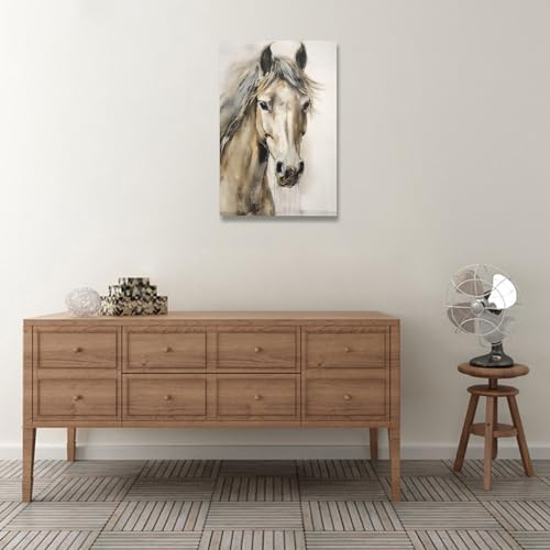QIXIANG Horse Canvas Wall Art Abstract White Horse Painting Prints Animal Picture for Living Room Bedroom Home Decor Framed (12.00" x 18.00", Abstract)