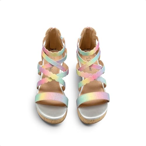 DREAM PAIRS Girls Wedge Sandals Flatform Open Toe Platform Sandals Flower Wedding Party,Size 1 Little Kid,CHAMPAGNE-GLITTER,SDSD2412K-1