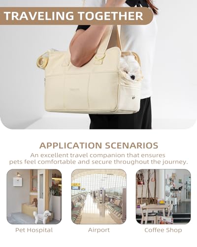 ONECUTE Dog Carrier for Small Dogs Rabbit cat with Large Pockets, Cotton Bag, Dog Carrier Soft Sided, Collapsible Travel Puppy Carrier (Beige, 13.6" L x 6.5" W x 10" H)