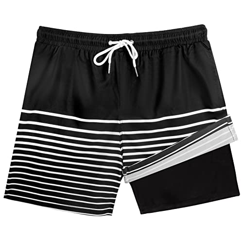 Mens Swim Trunks with Compression Liner 2 in 1 Quick Dry Bathing Suit Swim Shorts Boxer Brief Liner