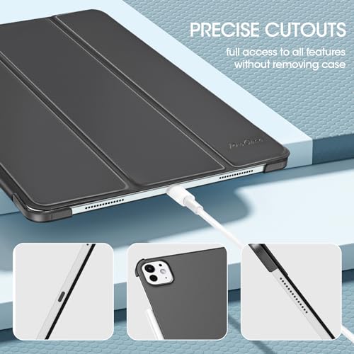 ProCase for iPad Pro 13 Inch Case 2024 (M4/7th Gen), iPad M4 13 Case Smart Folio iPad Pro 13 Case, Slim Stand Translucent Hard Shell Back 13-inch 2024 iPad Pro Case, Auto Sleep/Wake -Black