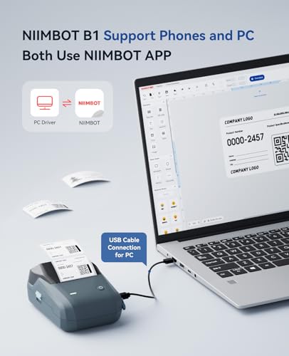 NIIMBOT B1 Label Maker, Bluetooth Portable Label Printer with Auto Identification, Easy to Use for Office, Home, Business, with 2 x 1.18 inch Label/Roll (Blue)