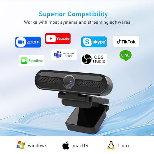 VIZOLINK 2K Webcam, FHD Computer Streaming Camera with 2K/30fps, 1080P/60fps, Autofocus, Dual Noise-Cancelling Microphones and Tripod, for Computer/Zoom/Skype/Teams/Laptop/MacBook/Windows