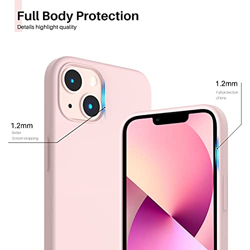 ORNARTO Compatible with iPhone 13 Case 6.1, Slim Liquid Silicone 3 Layers Full Covered Soft Gel Rubber Case Cover 6.1 inch-Chalk Pink