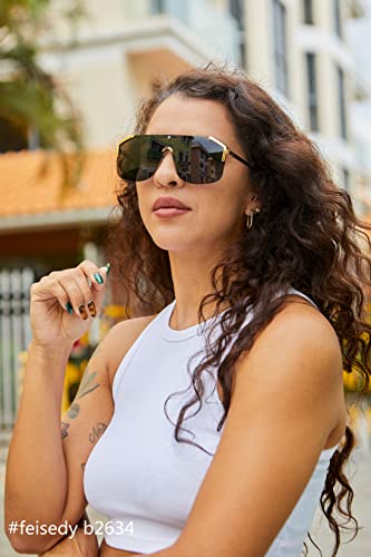 FEISEDY Classic Siamese One Piece Oversized Sunglasses Nice Rimless Stylish Retro Design for Women Men B2634