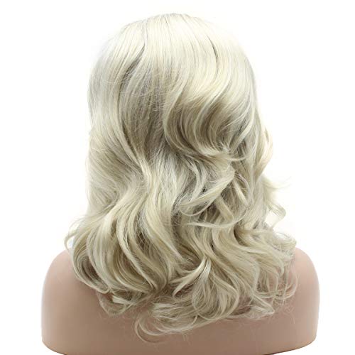 Lushy Hair 16inch Wavy Dark Root Light Blonde Ombre Heat Resistant Heavy Density Realistic Synthetic Lace Front Stylish Wigs