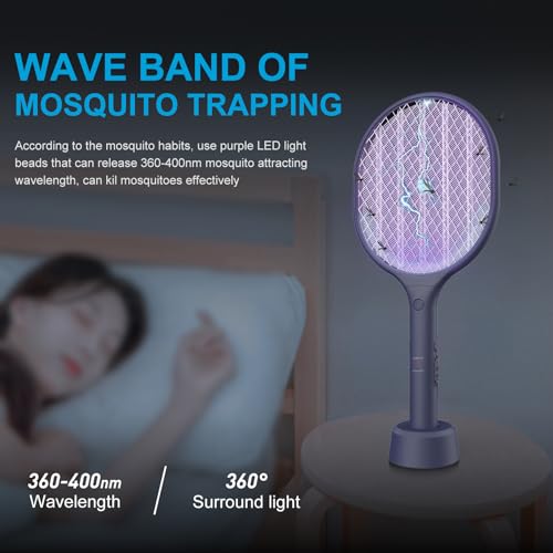 Electric Fly Swatter 2 Pack, 3000V Bug Zapper Racket Fly Zapper with 1500mAh Rechargeable Battery, Indoor Outdoor Fly Trap Mosquito Killer with 3-Layer Safety Mesh for Home, Kitchen, Patio, Camping
