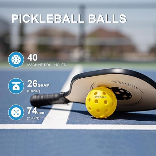 CHUVIAN Pickleball Balls, 6 Pack, 40 Holes, Yellow, Suitable for All Courts High Bounce, True Flight, Durable Yellow Pickle Balls, USA Pickleball Approved Tournament and Competition Play