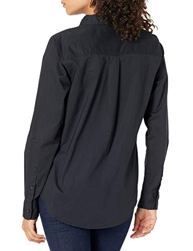 Amazon Essentials Women's Classic-Fit Long-Sleeve Button-Down Poplin Shirt, Black, Medium