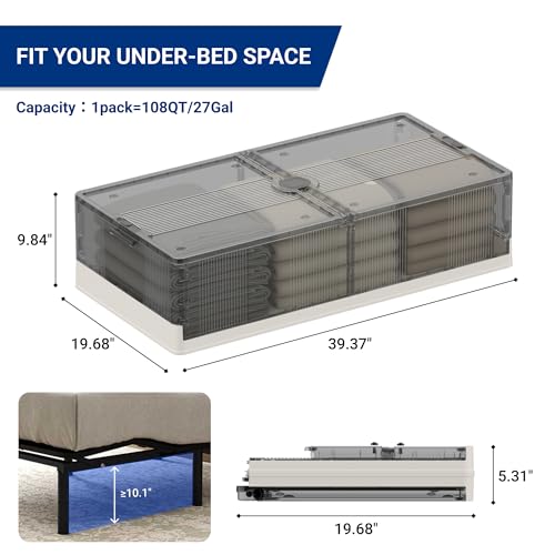 FLEXIMOUNTS 2 Pack Under Bed Storage with Wheels,108 QT Foldable Underbed Storage Containers,Collapsible Containers Stackable Under bed Organizer Bins for Clothes, Blankets, Shoes, Books