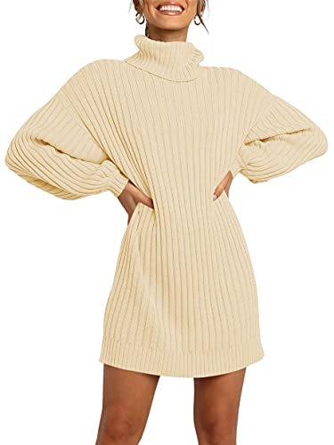 ANRABESS Women Oversized Sweater Dress Turtleneck Batwing Long Sleeve Ribbed Knit Loose 2024 Fall Winter Casual Short Dress A240zise-M Purple