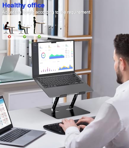 YTech Adjustable Laptop Stand,Ergonomic Foldable Notebook Computer Holder.Compatible with MacBook iPad Dell HP Lenovo ThinkPad Acer ASUS Samsung and More 10-17" Laptops Tablets,Black