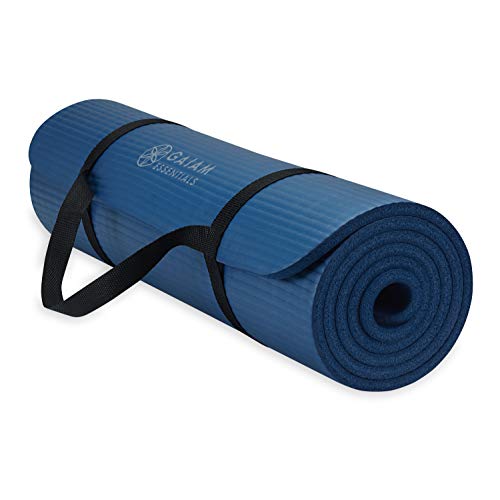 Gaiam Essentials Thick Yoga Mat Fitness & Exercise Mat with Easy-Cinch Carrier Strap, Navy, 72"L X 24"W X 2/5 Inch Thick, 10mm