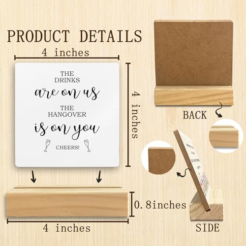 QASHWEY Wedding Bar Desk Decor, Wedding Open Bar Wood Table Signs, Wedding Signs for Reception, Wedding Reception Table Decor,The Drinks are on Us Wooden Plaque with Wooden Stand for Wedding Open Bar