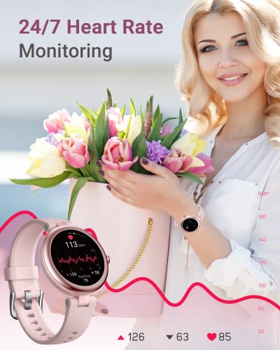 Fitness Watches for Women, Fitness Tracker Gifts for Women Mom Round Smartwatch Compatible with iPhone Android Phones with Heart Rate Monitor Pedometer Sleep Tracker Steps Counter Waterproof Pink