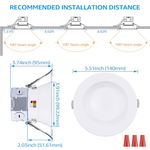 TORCHSTAR 8-Pack 5CCT 4 Inch LED Integrated Canless LED Recessed Lighting with J-Box, Anti-Glare Deep Baffle, CRI90 Dimmable Ceiling Downlight, ETL Air Tight IC Rated, 2700K3000K3500K4000K5000K