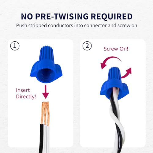 ZONE INDUSTRY CORP. 100 PCS, Electrical Insulating Winged Wire Connectors, Metal Spring Terminal Nuts, Winged Caps for Quick Connection, AWG14-6, Blue