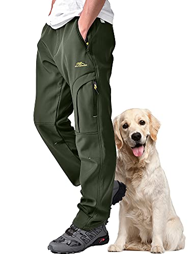 Toomett Men's Snow Pants Waterproof Skiing Winter Insulated Soft Shell Outdoor Fleece Lined Cargo Hiking Pants with Zipper Pockets,MH4409,Army,29