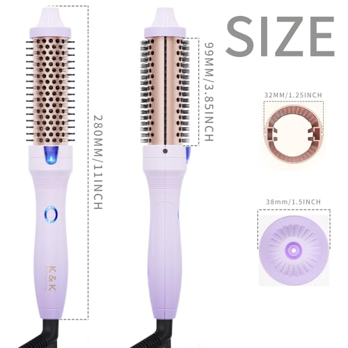 K&K 1.25 inch Thermal Brush Volumizing Brush Heated Curling Ceramic Tourmaline Ionic Curling Iron Quick Heating Makes Dual Voltage Travel-Friendly Straightening Round Design 30S Heating up