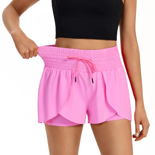 Flowy Womens Running Shorts Gym Yoga Workout Athletic Tennis Golf Skorts Skirts High Waisted with Pockets Butterfly Sweat Spandex Comfy Lounge Pants Cute Trendy Clothes Casual Summer Outfits Red M