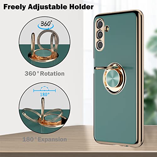 Jasmeas Case Compatible with Samsung Galaxy A13 5G with 2 Screen Protector, with Ring Holder Plating Rose Gold Edge 360° Kickstand Cover Slim Soft Flexible TPU Protective Phone Cases for Women-Grey