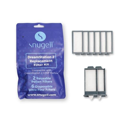 Dreamstation 2 Filters by Snugell - 8-Pack (2 Reusable Pollen Filters + 6 Disposable Ultra-Fine Filters) - Universal Replacement Filters for Respironics DreamStation 2 CPAP Machine