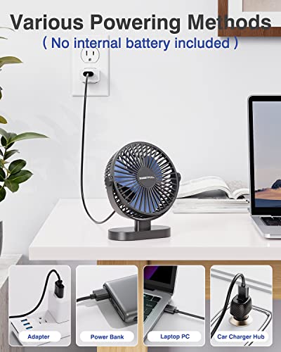 SWEETFULL USB Desk Fan Small Quiet - 3 Speeds Mini Personal Portable Fan 360° Rotation Adjustable, 5 Inch Office Table Cooling Gadgets on Desktop (Black)