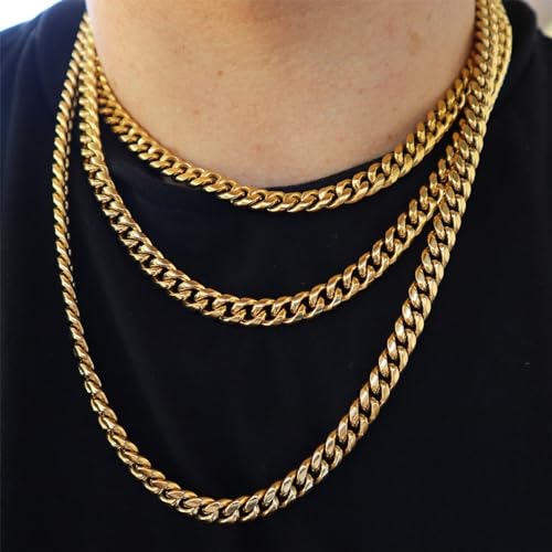 SILILUN Cuban Link Chain for Men 14K Gold Miami Curb Chain Durable Necklace Hip Hop Jewelry (14K Gold,4mm 18inches)