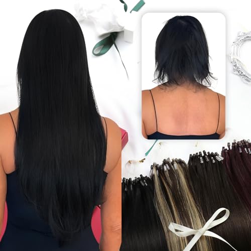 Moresoo U Tip Human Hair Extensions Brown Ombre Hair Extensions U Tip Keratin Hair Extensions Human Hair Balayage Dark Brown to Dark Brown and Dark Blonde U Tip Hair Extensions 16Inch 50G/50S